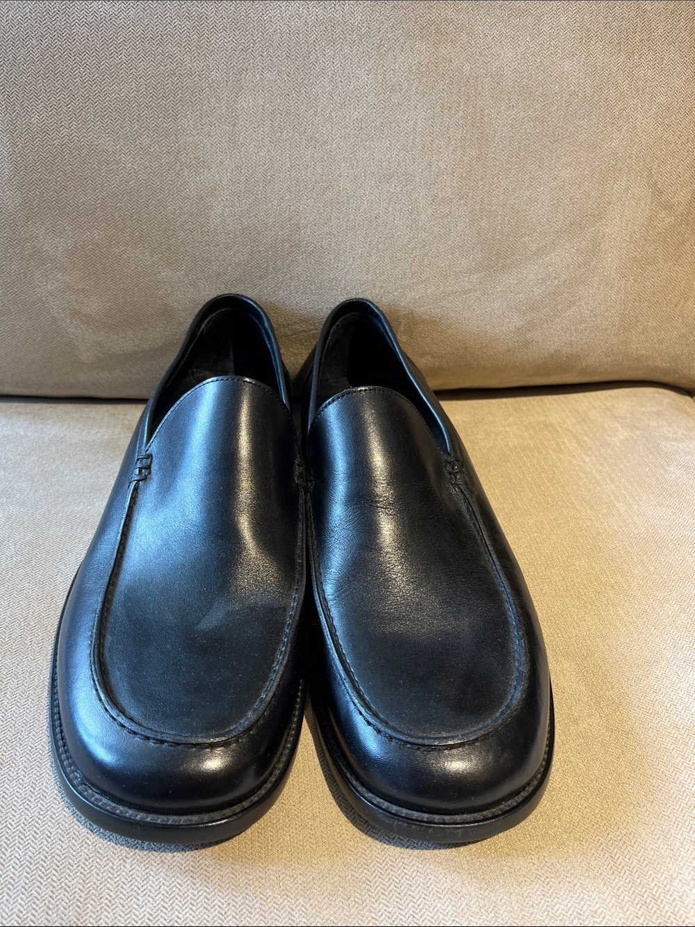 Giorgio Armani Black Leather Slip-On Loafers for Men